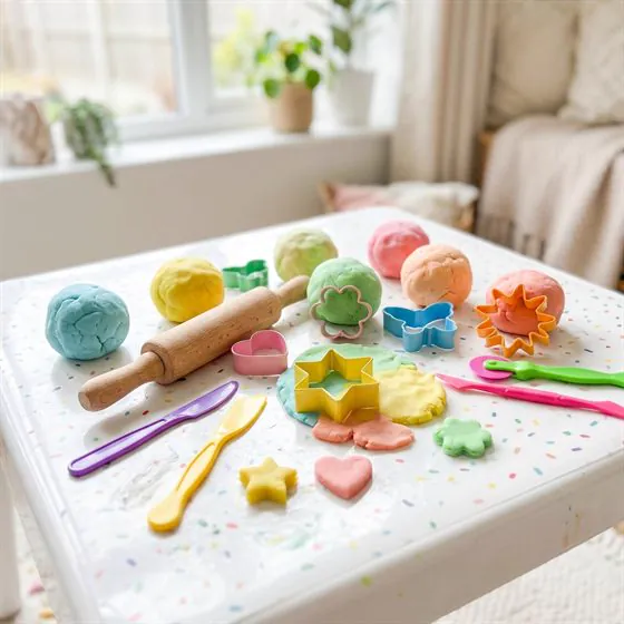 Play dough, cutters and modelling tools
