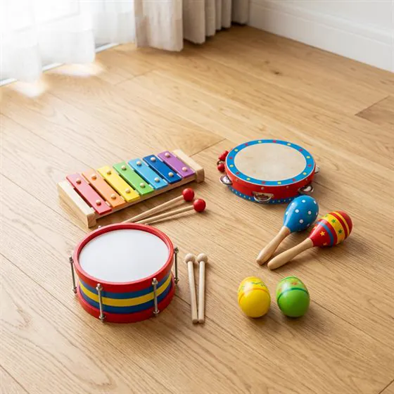 Children's xylophone, tambourine and maracas